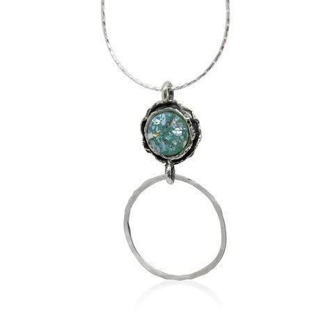 ISRAELI MADE SILVER ROMAN GLASS ROUND NECKLACE