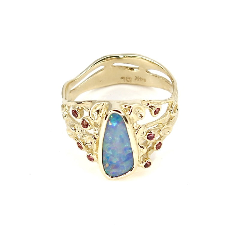 OPAL AND PINK SAPPHIRE 14Kt YELLOW GOLD RING 