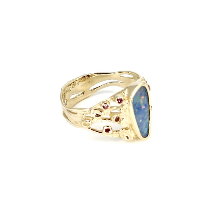 OPAL AND PINK SAPPHIRE 14Kt YELLOW GOLD RING 