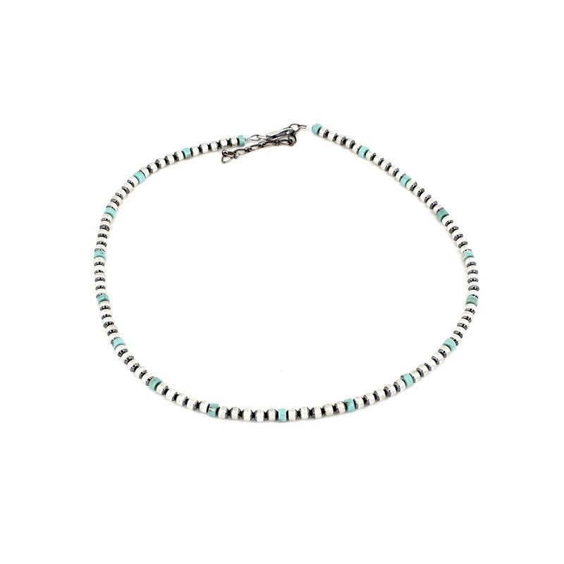 4MM SILVER & TURQUOISE BEADED BALL NECKLACE