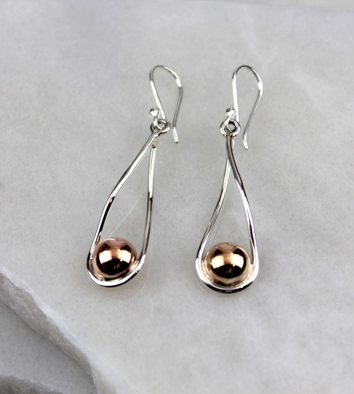 MEXICAN SILVER & COPPER HAND MADE BALL DROP EARRINGS