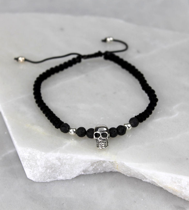 MEXICAN HANDMADE BLACK MACRAME BRAC W SKULL