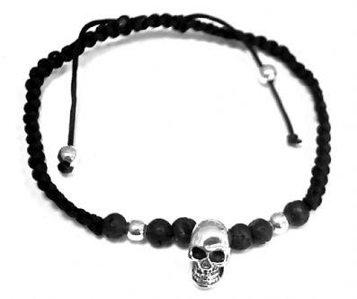 MEXICAN HANDMADE BLACK MACRAME BRAC W SKULL