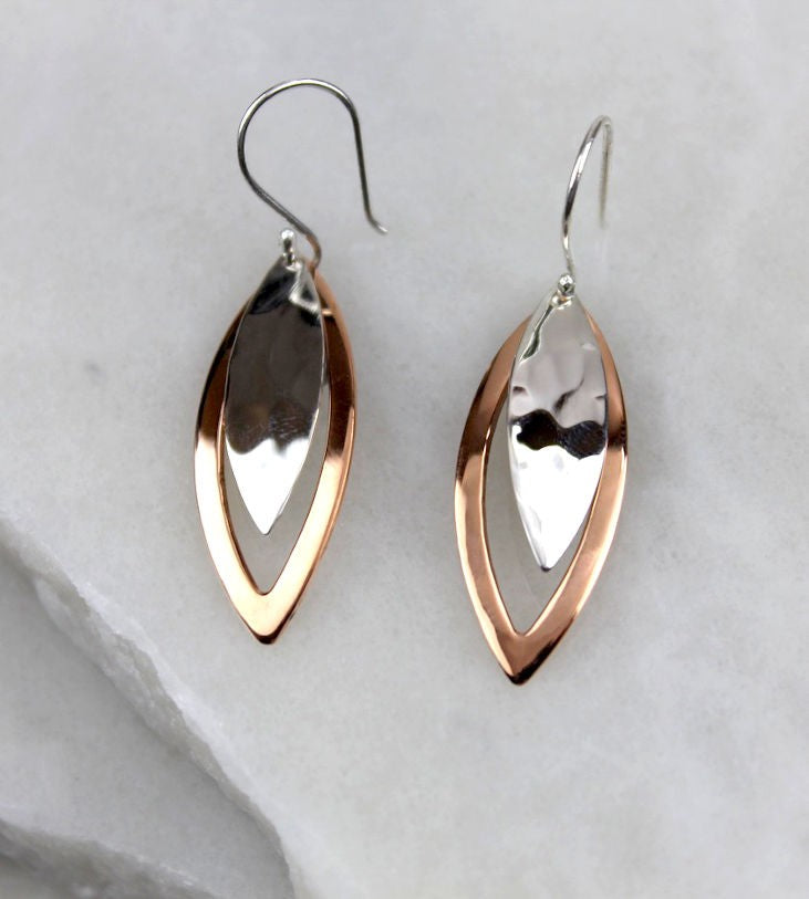 MEXICAN HANDMADE SILVER & COPPER DROP EARRINGS 