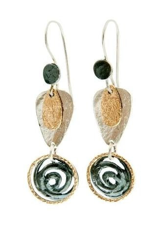 ISRAELI MADE SILVER, Y/G FILLED SPIRAL EARRINGS