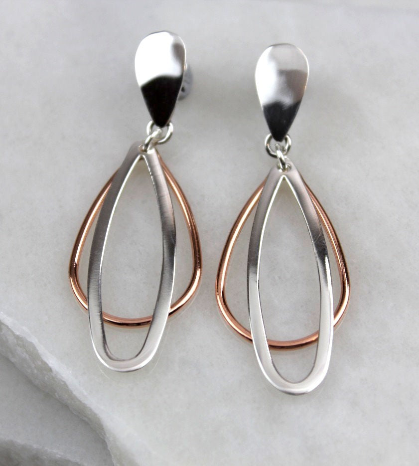 MEXICAN HANDMADE SILVER & COPPER DROP EARRINGS 