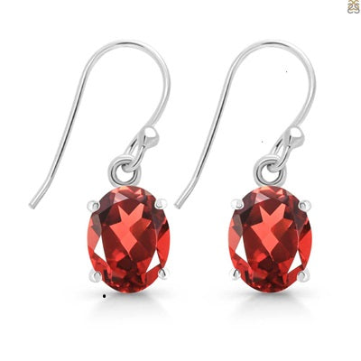 GARNET OVAL SILVER EARRINGS 