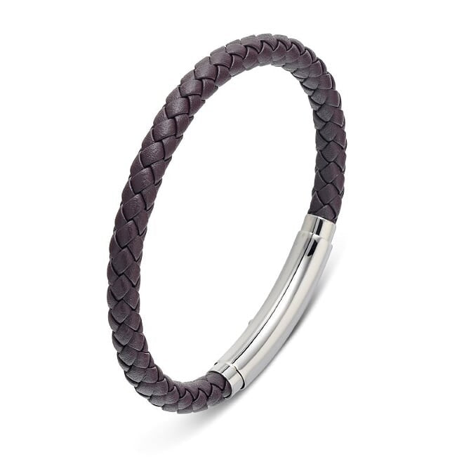 BLAZE BROWN LEATHER AND STEEL BANGLE