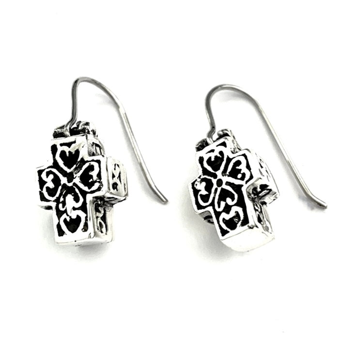 MEXICAN MADE SILVER  FILIGREE CROSS EARRINGS 