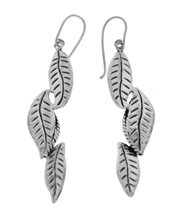 MEXICAN MADE SILVER 3 LEAFY DROP EARRINGS 