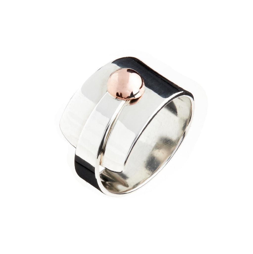 MEXICAN MADE SILVER BAND RING WITH COPPER BALL [Sz:10]