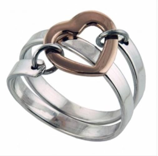 MEXICAN MADE SILVER BAND RING WITH COPPER HEART [Sz:P]