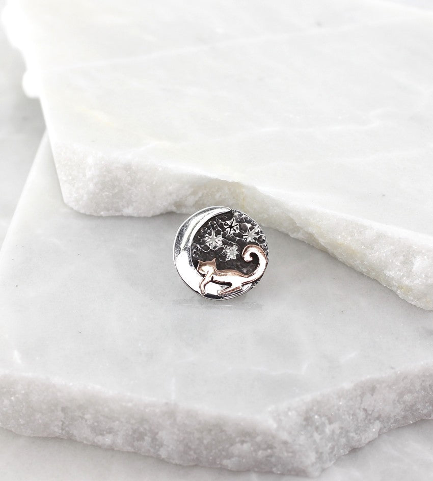 MEXICAN MADE SILVER MOON & COPPER CAT PENDANT