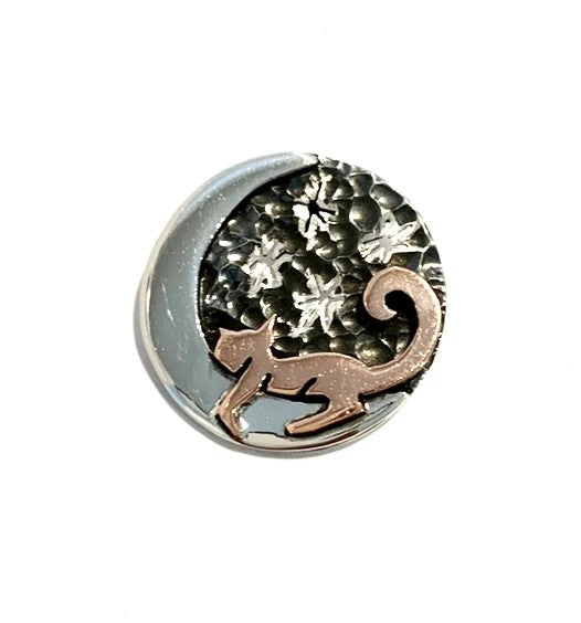 MEXICAN MADE SILVER MOON & COPPER CAT PENDANT