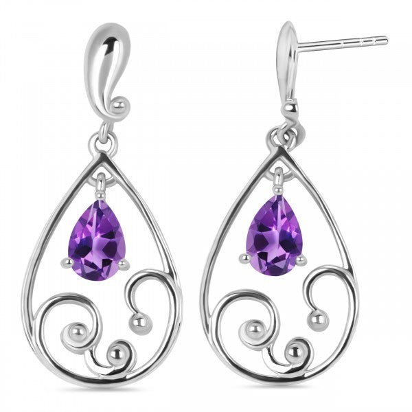 AMETHYST PEAR SHAPE SILVER DROP EARRINGS 