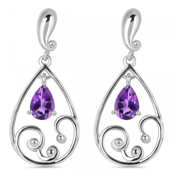 AMETHYST PEAR SHAPE SILVER DROP EARRINGS 