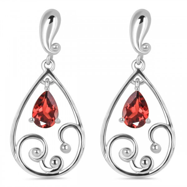 GARNET SILVER FANCY DROP EARRINGS