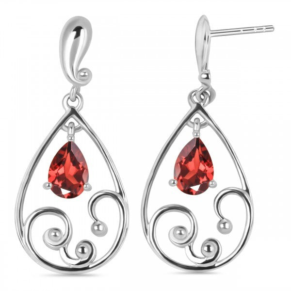 GARNET SILVER FANCY DROP EARRINGS