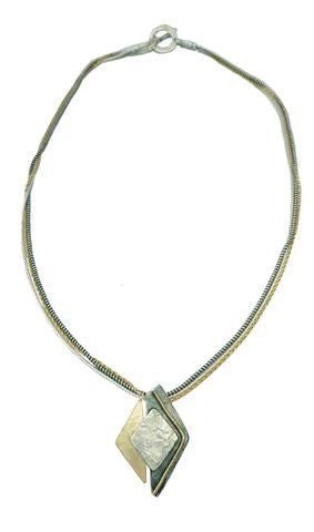 ISRAELI HANDMADE SILVER, GOLD FILLED & BLACK RODUIM MULTI CHAIN NECKLACE