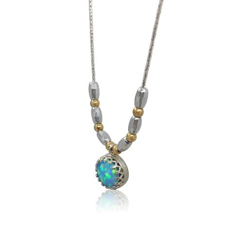 ISRAELI MADE SILVER,GOLD FILLED OPALITE DROP NECKLACE