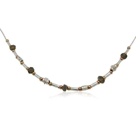 ISRAELI MADE SILVER,GOLD FILLED & LABRADORITE BEADED NECKLACE
