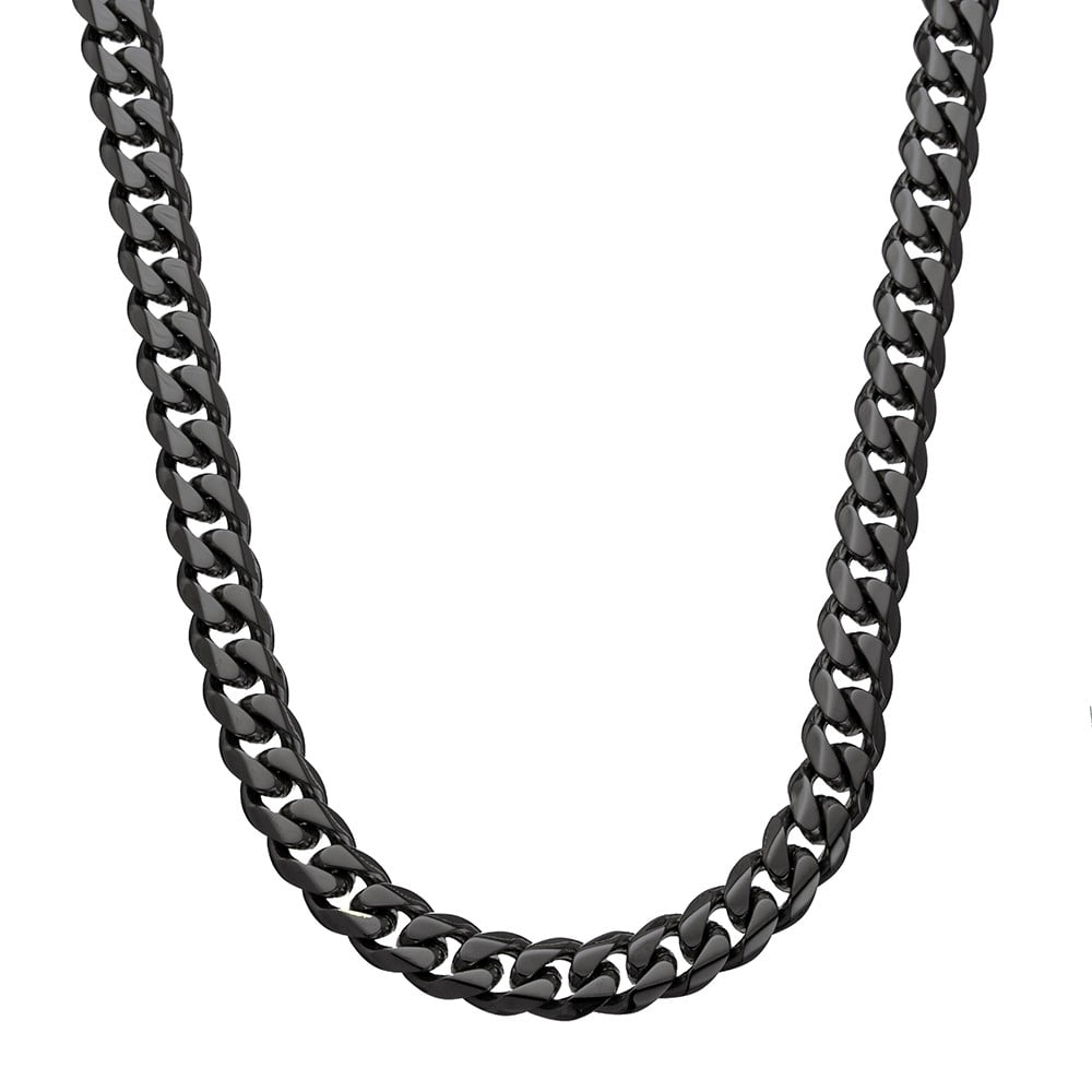 BLAZE STAINLESS STEEL BEVELED EDGE BLACK CURB NECKLACE