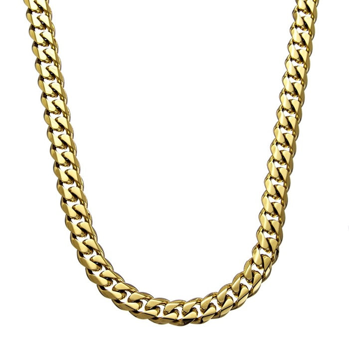 BLAZE STAINLESS STEEL BEVELED EDGE GOLD IP CURB NECKLACE