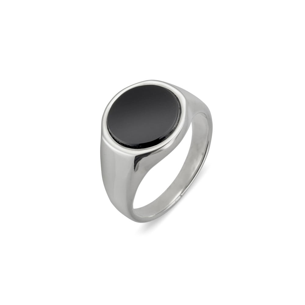STERLING SILVER ROUND ONYX SIGNET RING