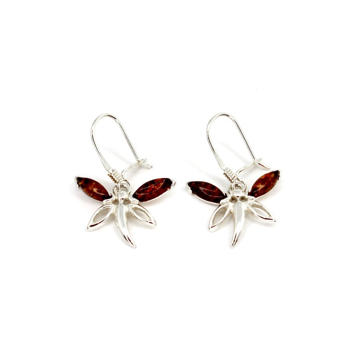 AMBER SILVER SMALL DRAGONFLY EARRINGS