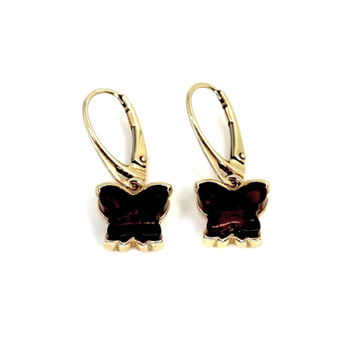 CHERRY AMBER BUTTERFLY SILVER/GOLD PLATED EARRINGS