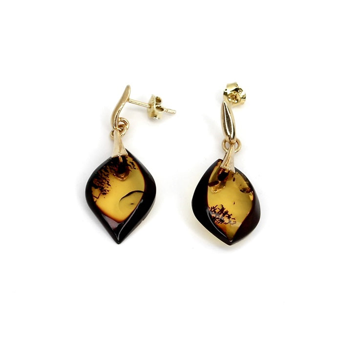 AMBER SILVER GOLD PLATED STUD DROP EARRINGS
