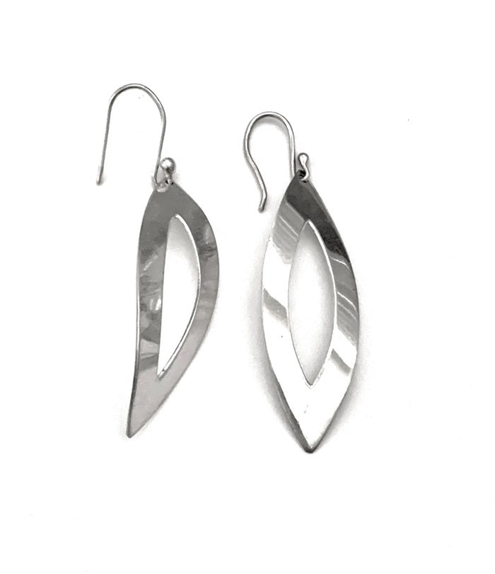 MEXICAN HANDMADE SILVER ALMOND CUT OUT WAVED EARRINGS
