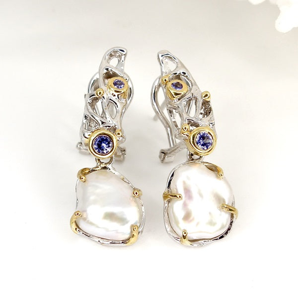 KESHI PEARL & TANZANITE STUD EARRINGS