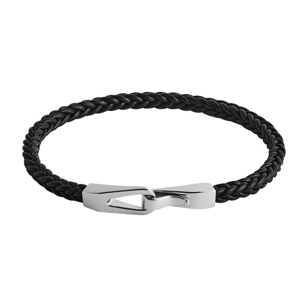 NAJO HELIX MENS SILVER AND LEATHER BRACELET