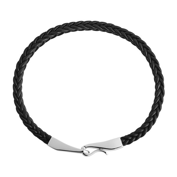 NAJO HELIX MENS SILVER AND LEATHER BRACELET