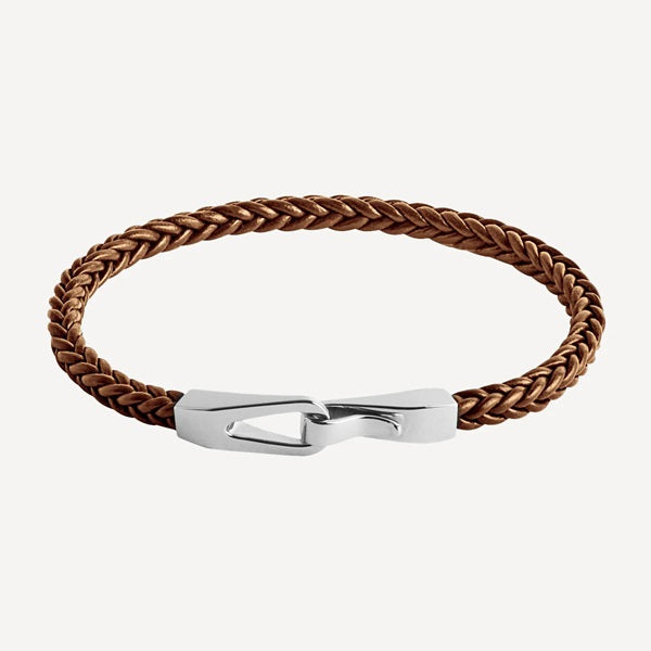 NAJO HELIX MENS SILVER AND LEATHER BRACELET