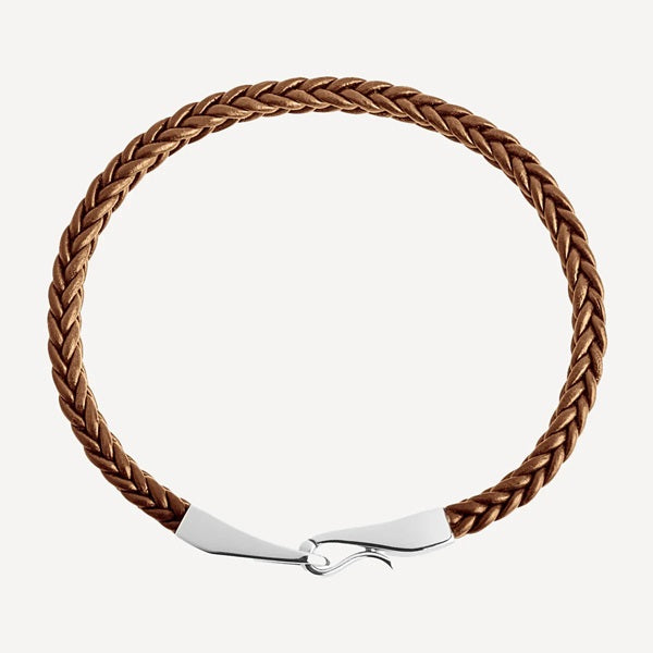 NAJO HELIX MENS SILVER AND LEATHER BRACELET