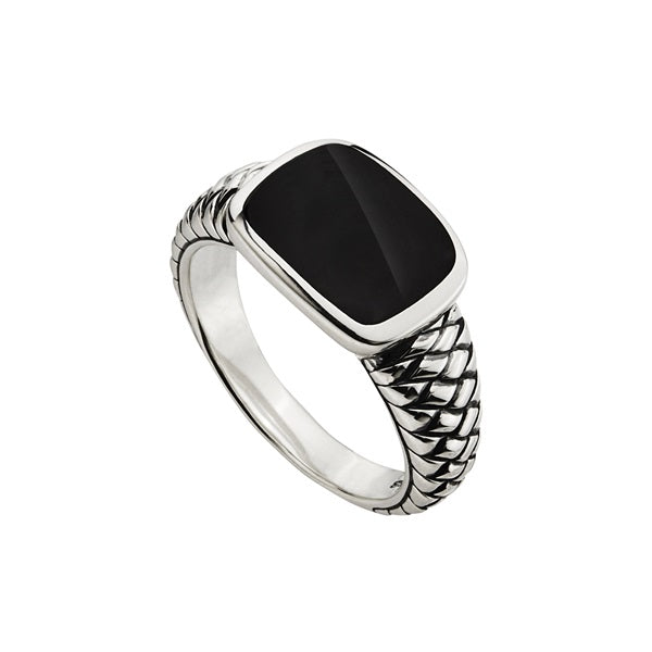 NAJO NAVIGATOR MENS SILVER BLACK ONYX RING