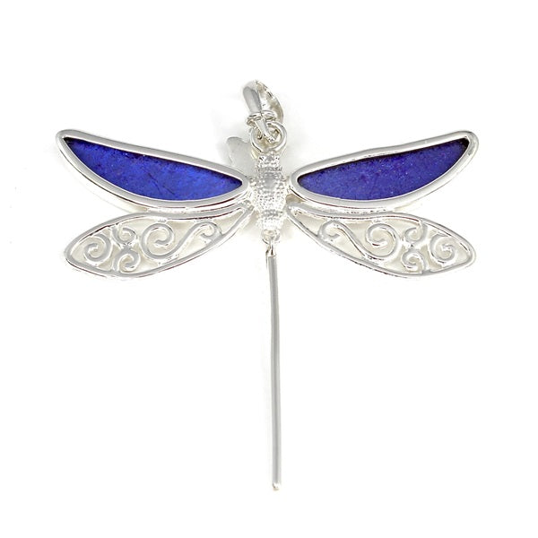 BUTTERFLY WING MORPHO SILVER SMALL DRAGONFLY PENDANT