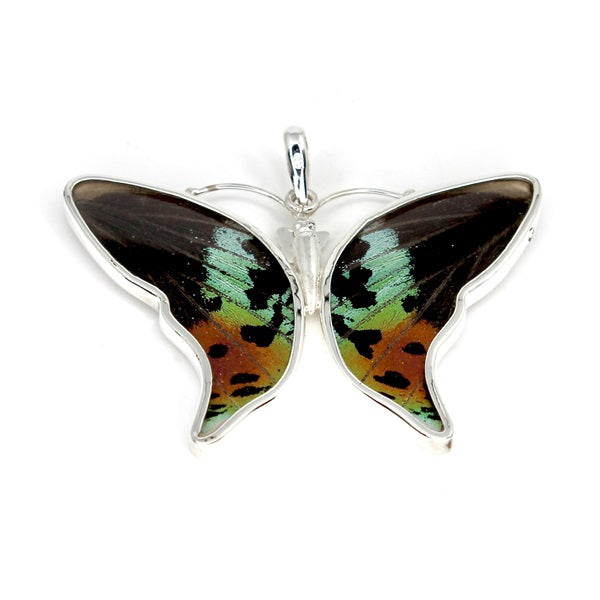 BUTTERFLY WING URANIA RIPHEUS LARGE SILVER PENDANT