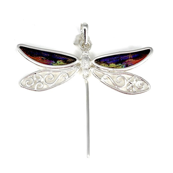 BUTTERFLY WING MORPHO/RIPHEUS SMALL DRAGONFLY SILVER PENDANT