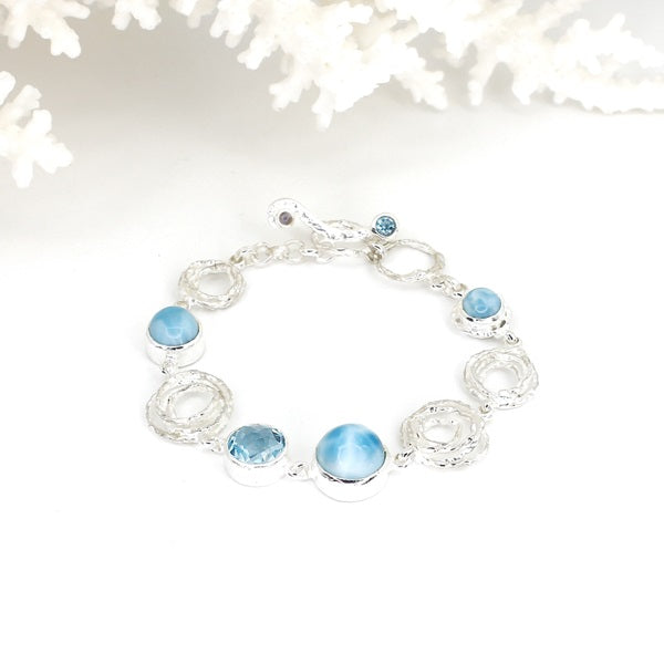 LARIMAR & BLUE TOPAZ SILVER SWIRL BRACELET