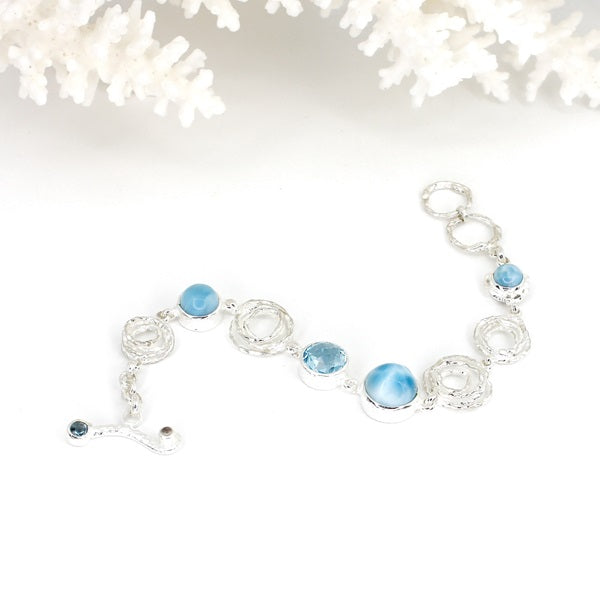 LARIMAR & BLUE TOPAZ SILVER SWIRL BRACELET