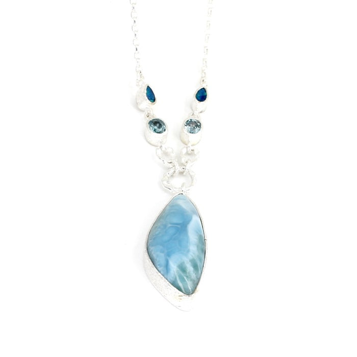 LARIMAR, BLUE TOPAZ & OPAL SILVER NECKLACE