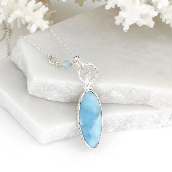 LARIMAR, BLUE TOPAZ & TANZANITE SILVER NECKLACE