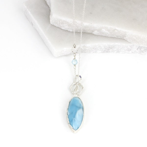 LARIMAR, BLUE TOPAZ & TANZANITE SILVER NECKLACE