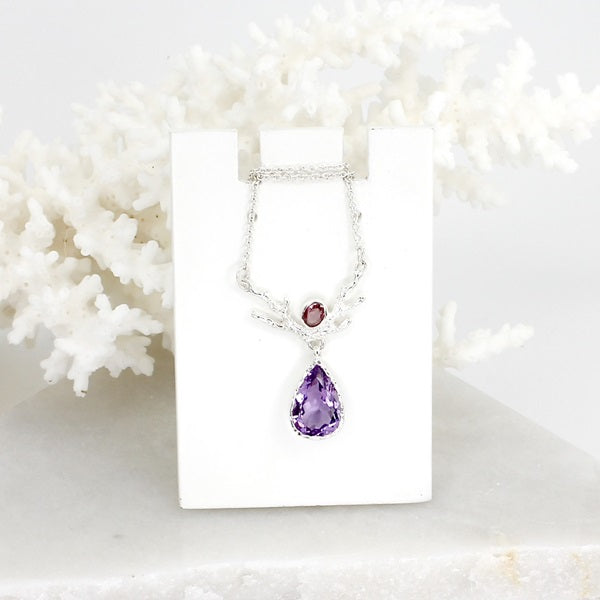 AMETHYST & PINK TOURMALINE CORAL SILVER NECKLACE