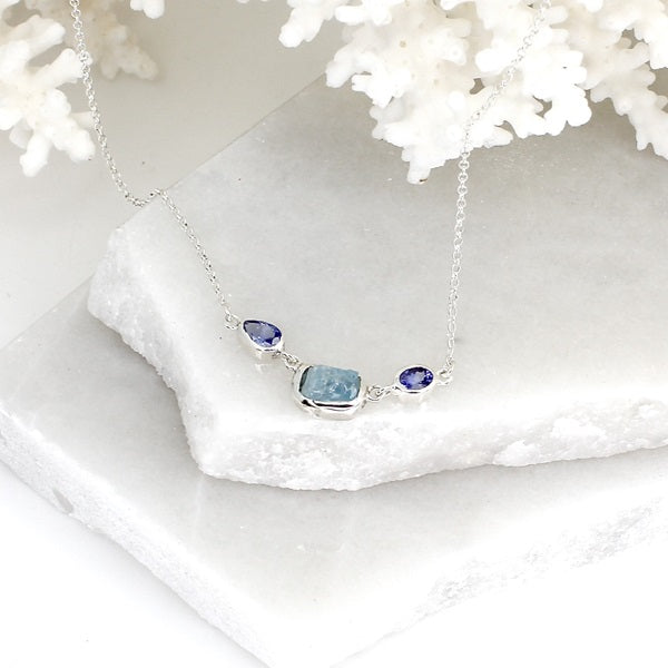 RAW AQUAMARINE & TANZANITE SILVER NECKLACE