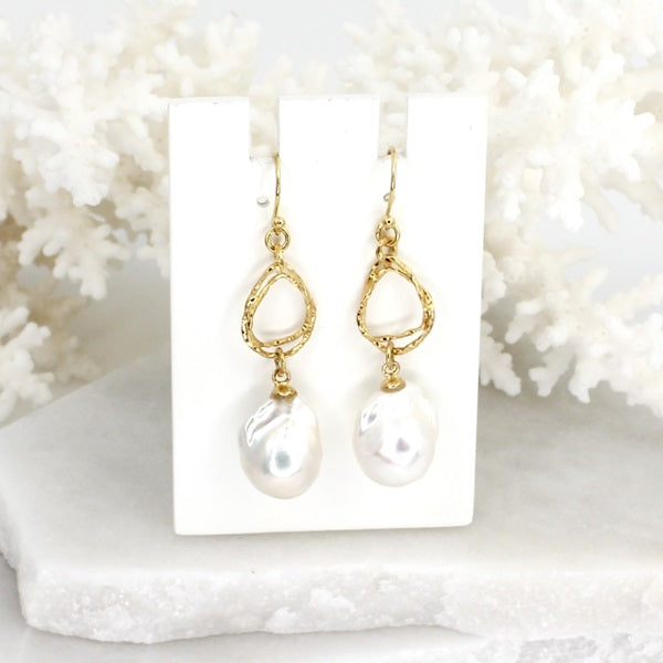  PEARL SILVER GOLD PLATED SWIRL DROP EARRINGS