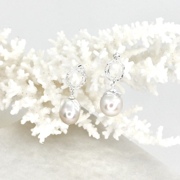 PEARL SILVER STUD SWIRL DROP EARRINGS